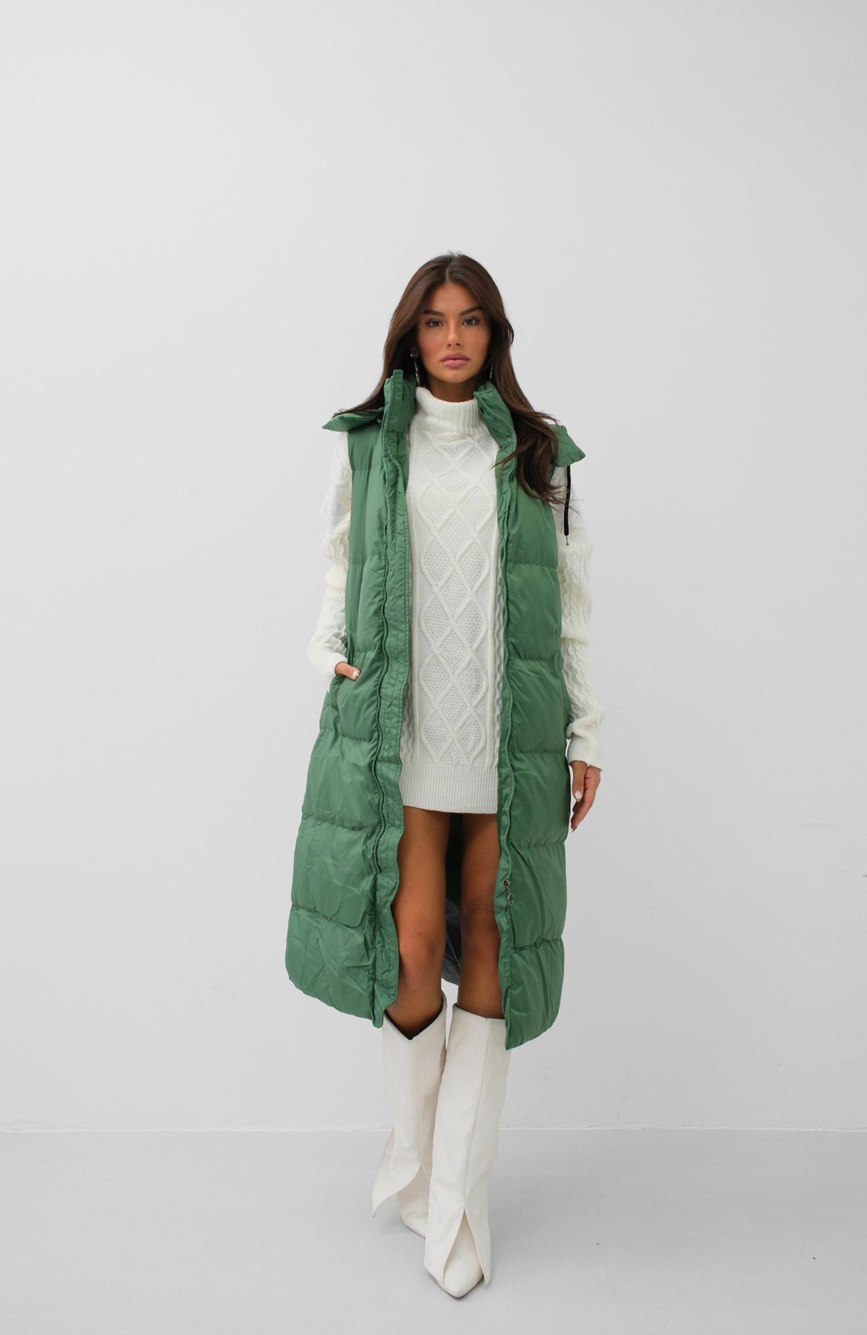 Evergreen Maxi Hooded Puffer Vest