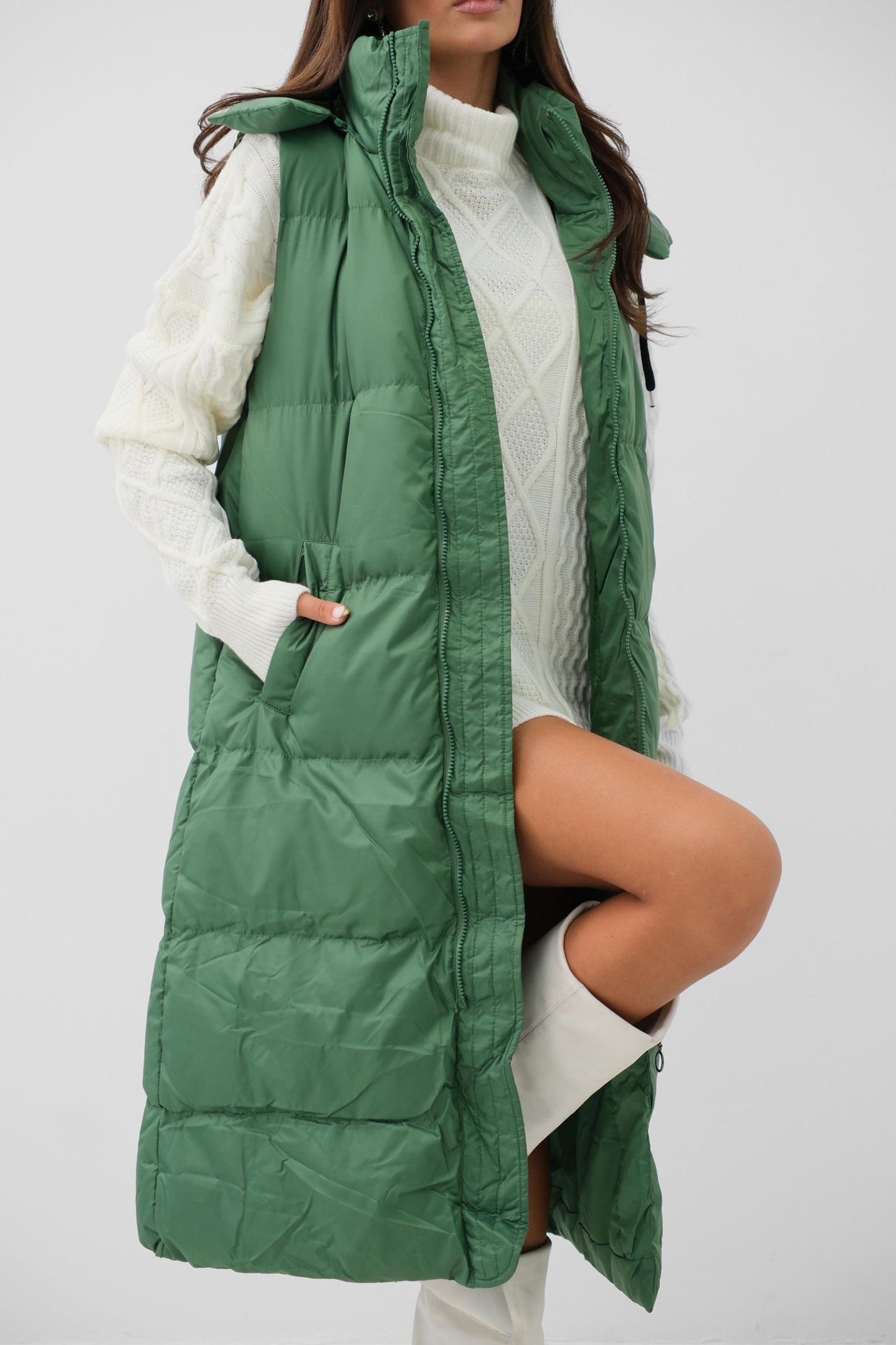 Evergreen Maxi Hooded Puffer Vest