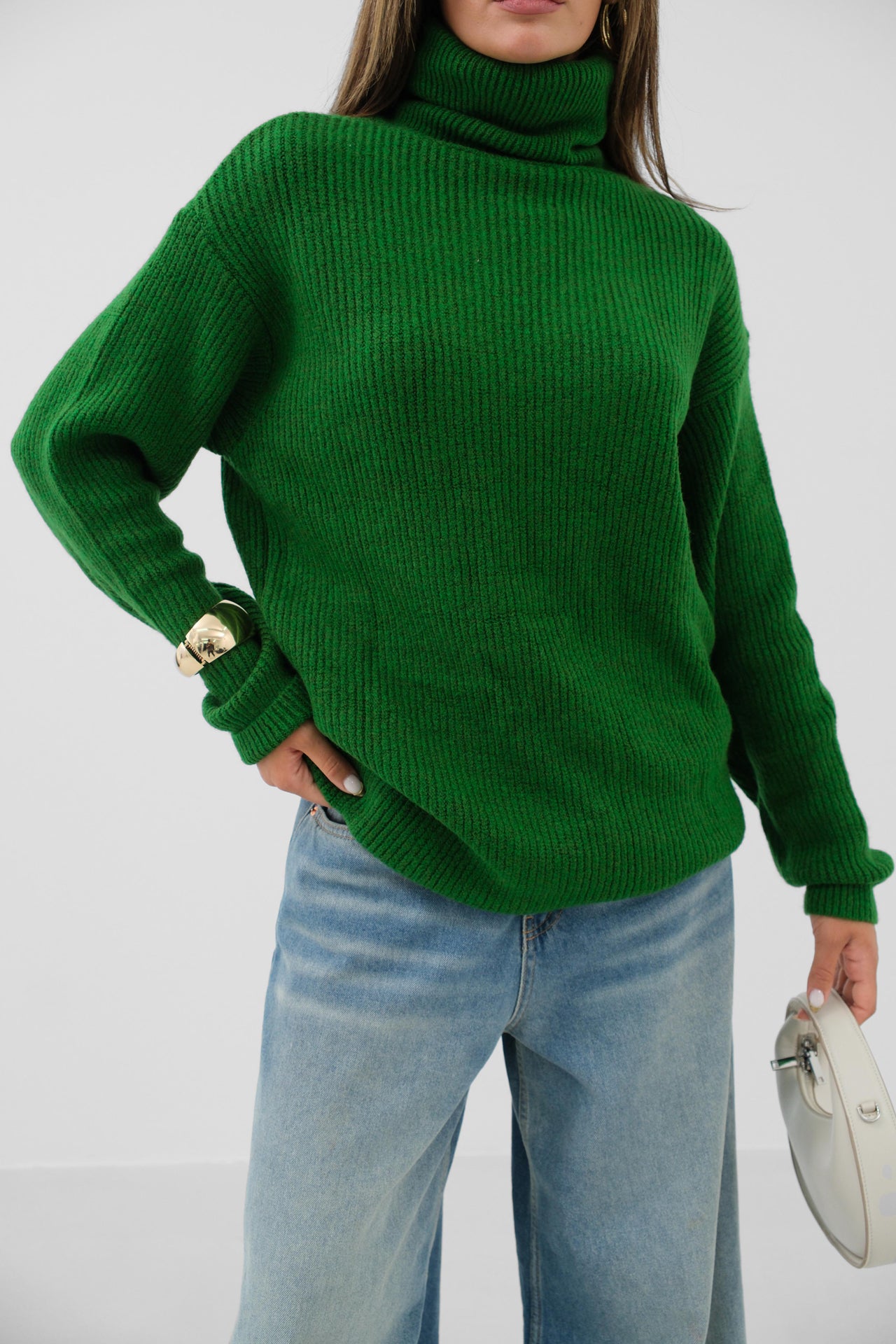 Oversize Turtleneck Green Tunic