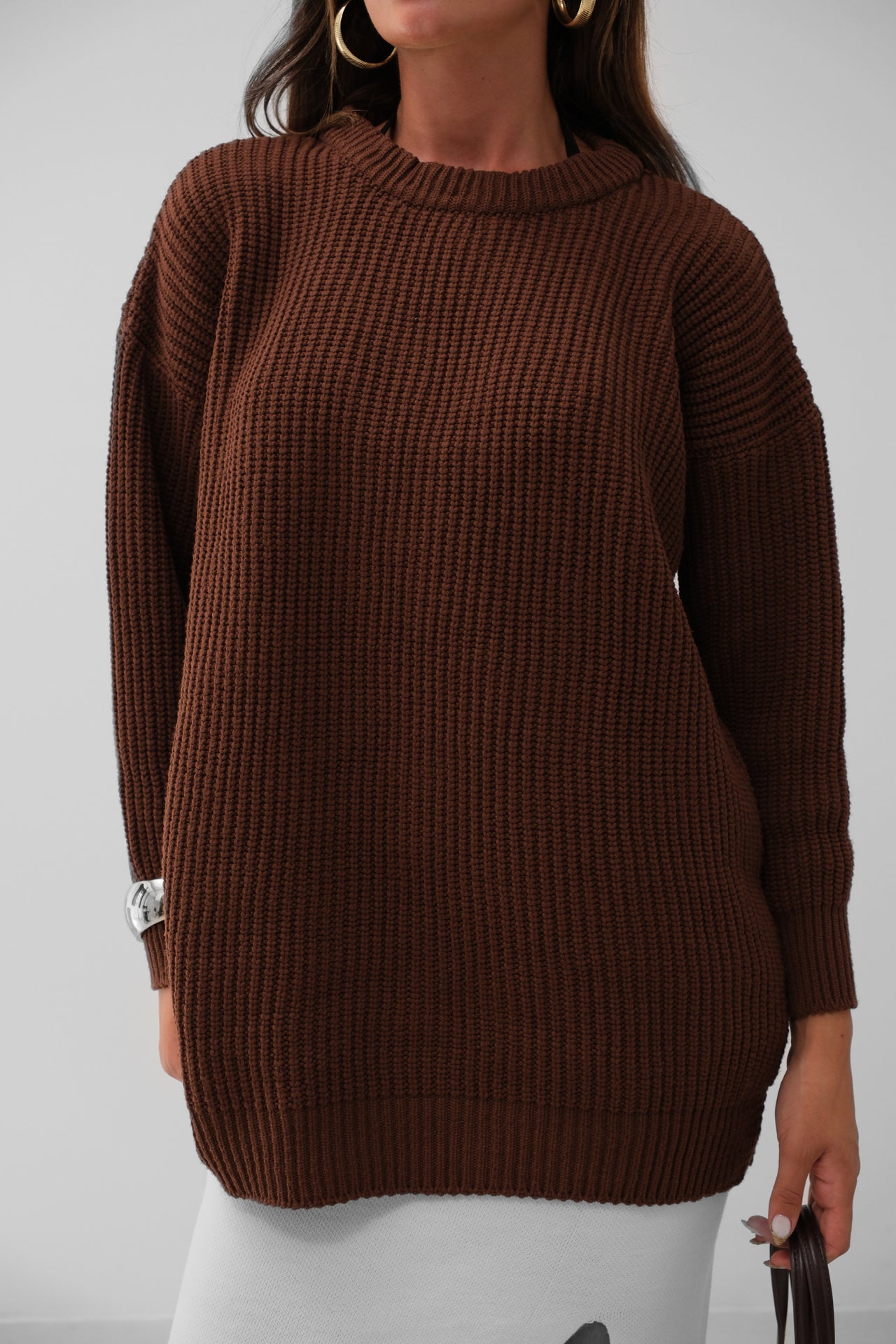 Chic Brown Ribbed Sweater