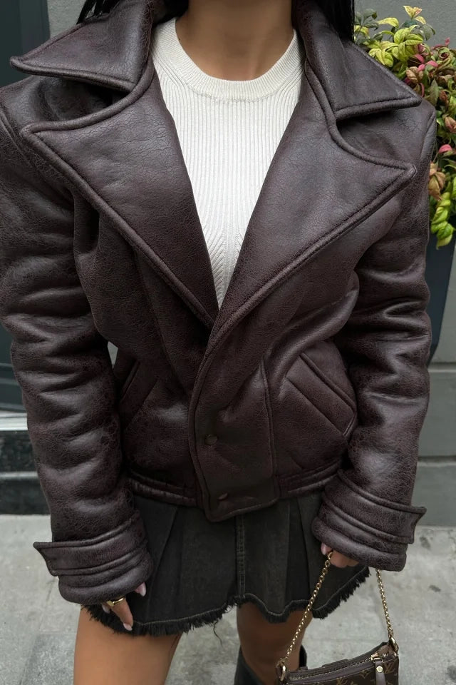 Bitter Brown Shearling Leather Jacket