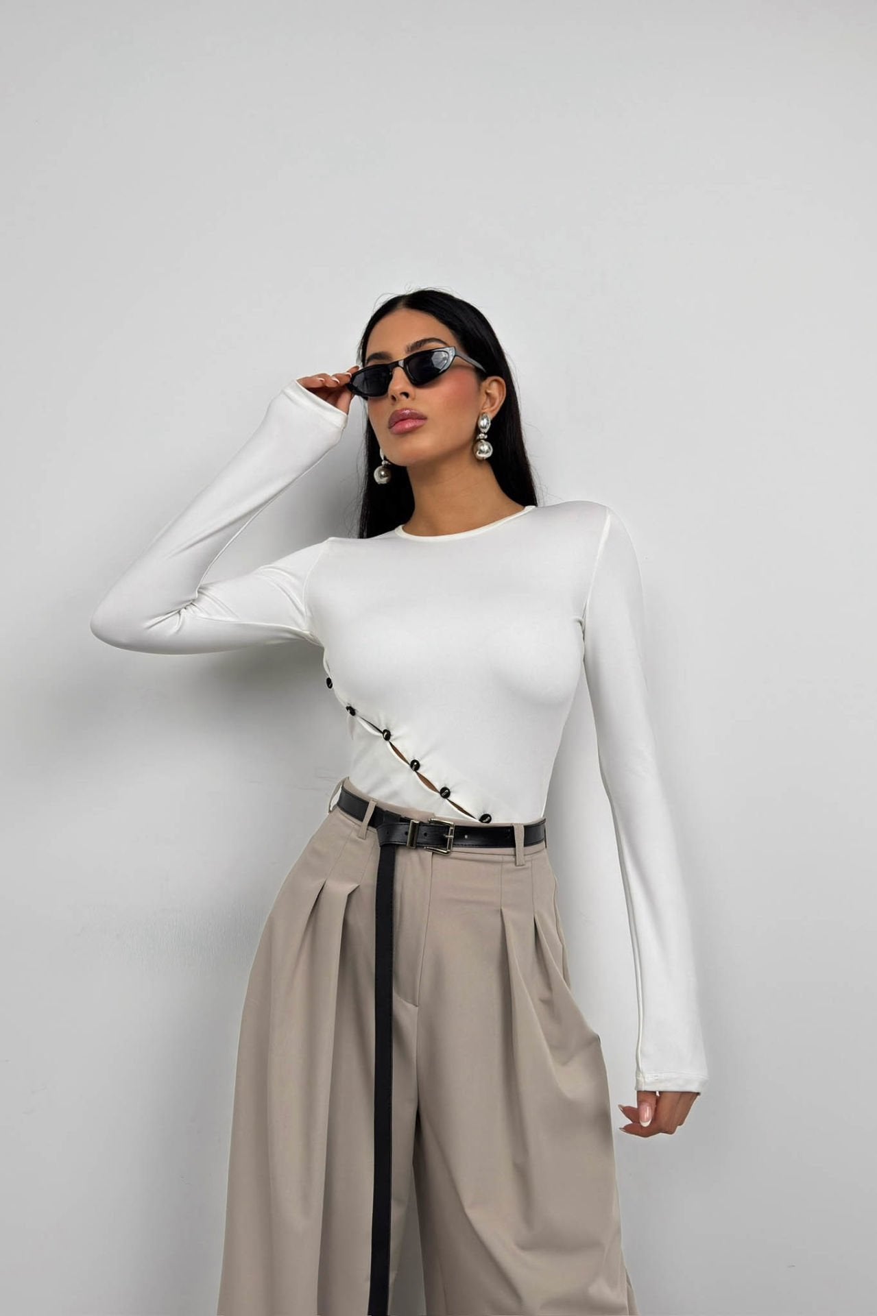 Ivory Asymmetric Button Blouse