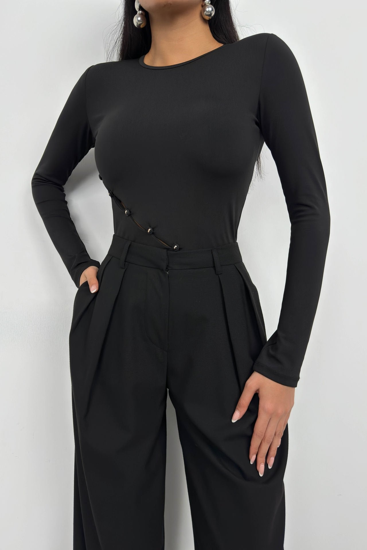 Obsidian Asymmetric Button Blouse