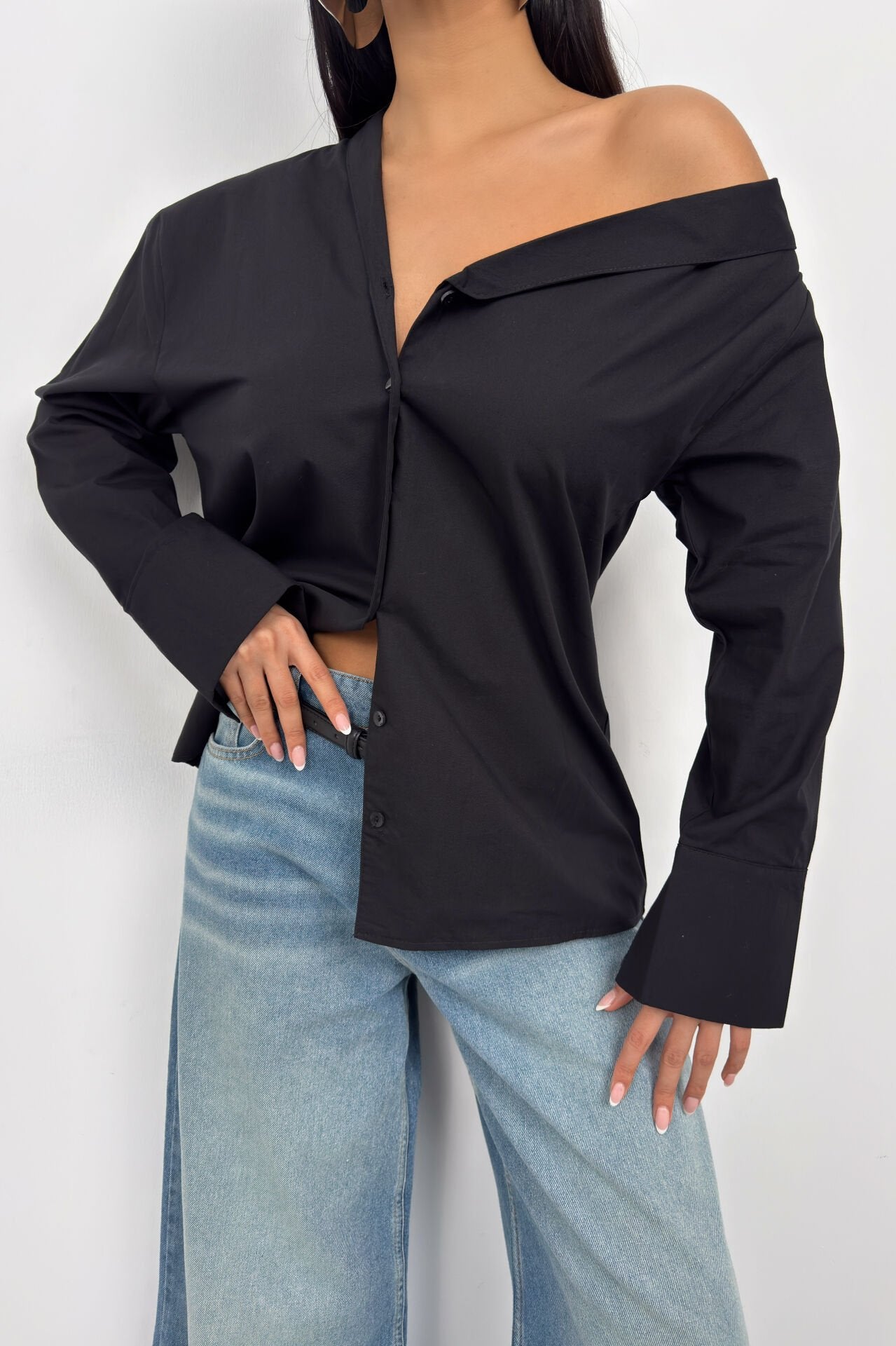 Eclipse Asymmetric Shawl Collar Shirt