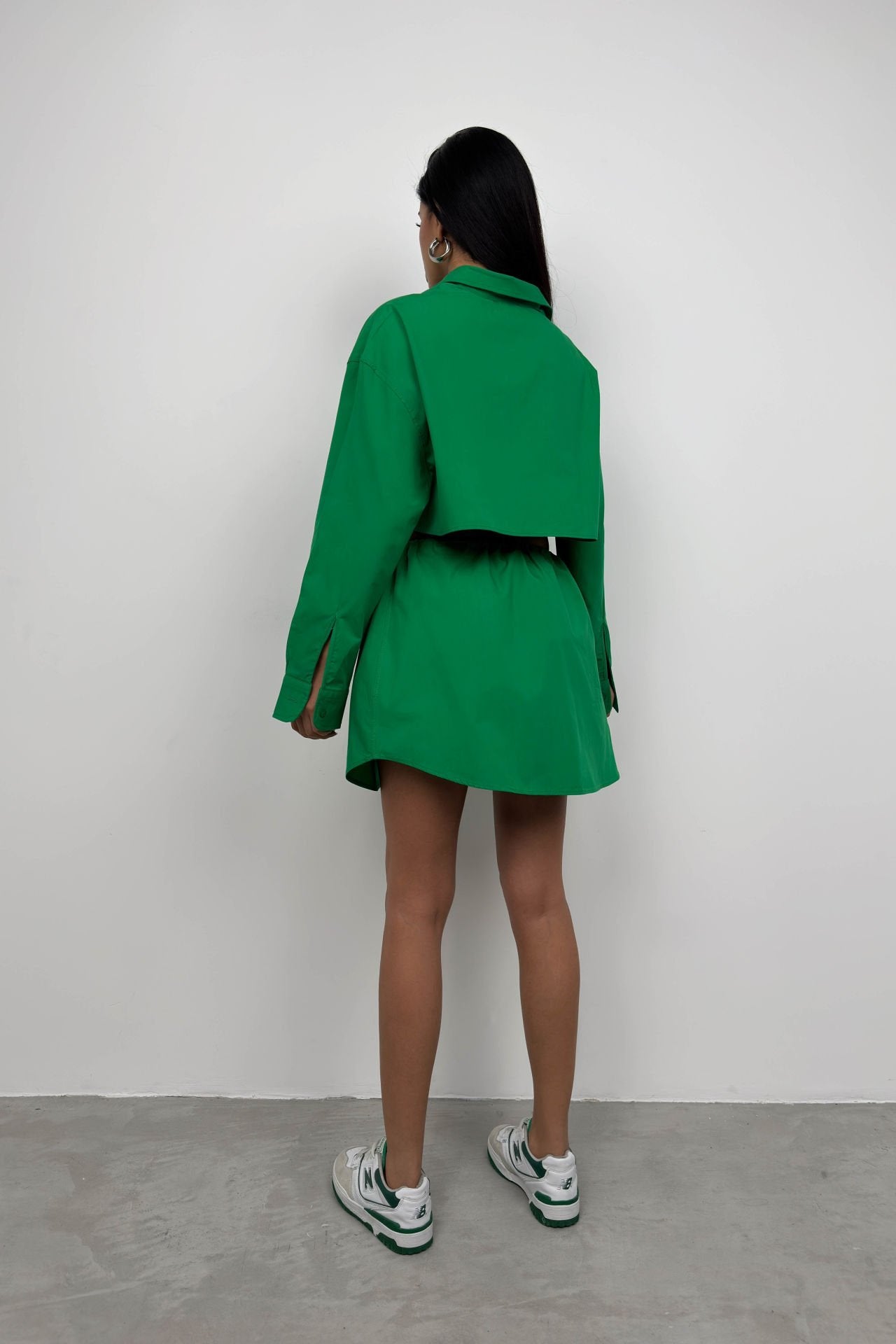 Elastic Waist Buttoned Green Mini Skirt