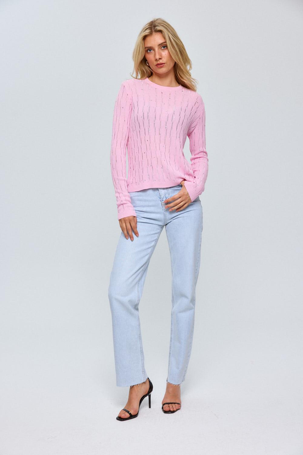 Pink Openwork Knit Blouse