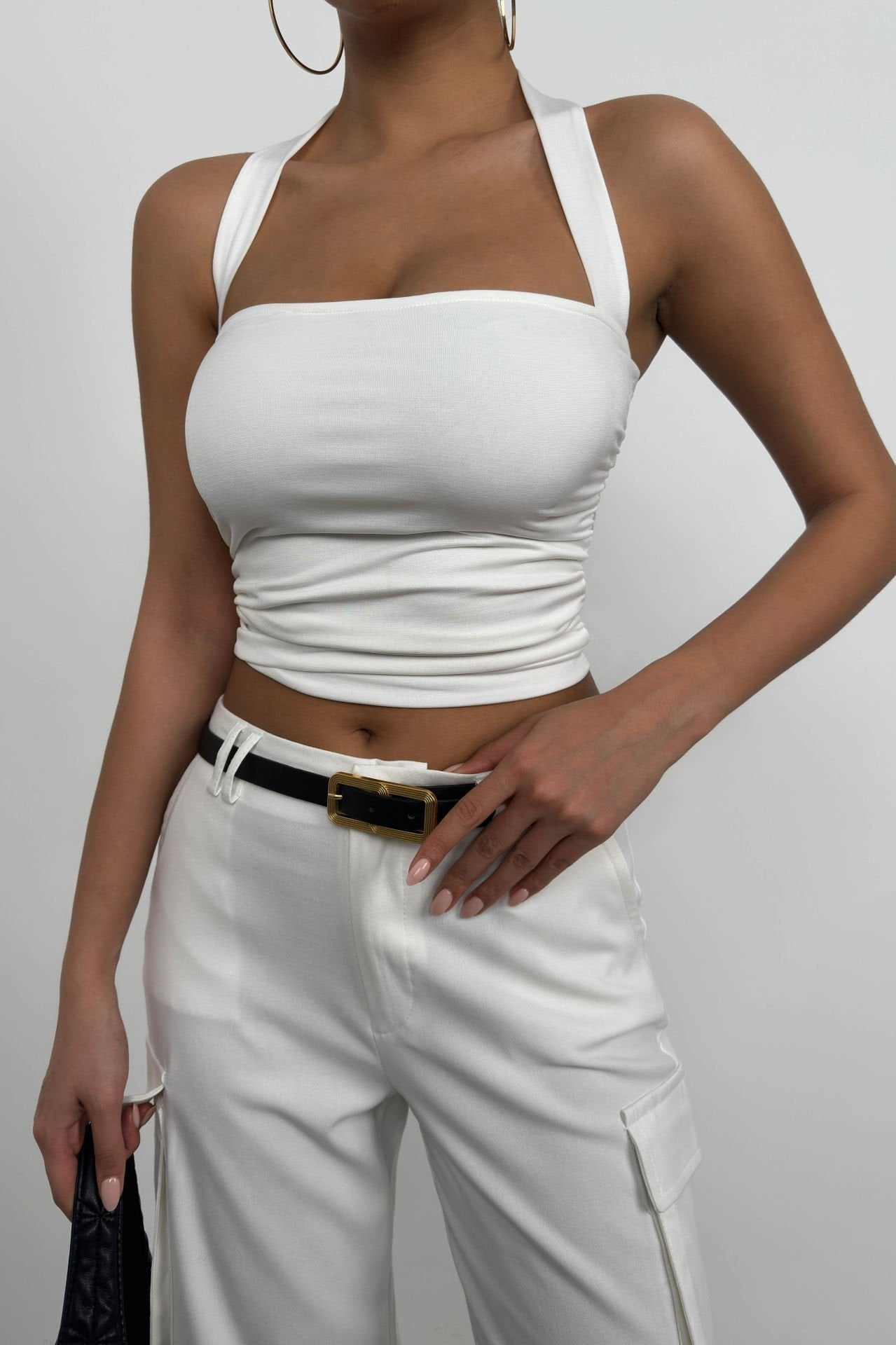 Urban Allure Cross-Strap Ecru Top