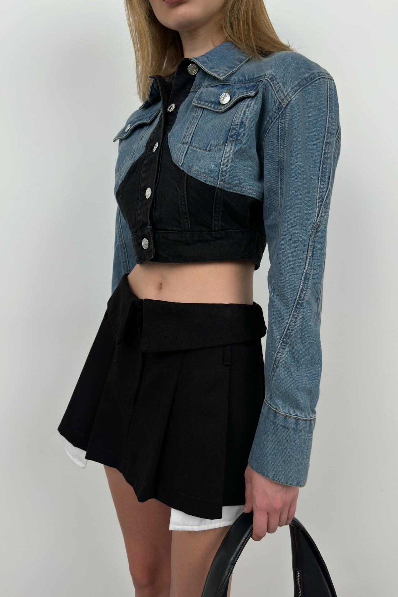 Two-Tone Cropped Denim Jacket