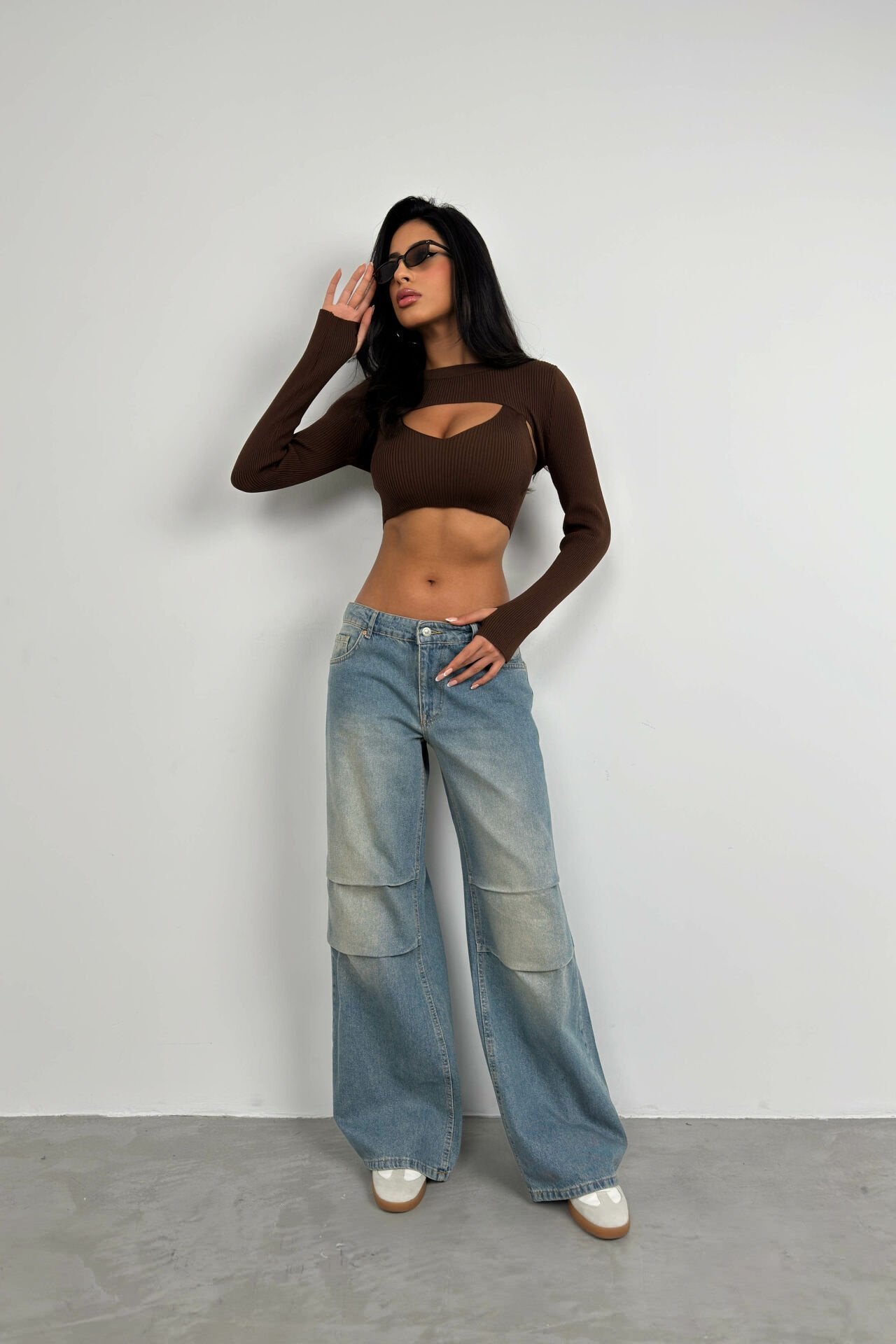 Ribbed Bra Bolero Brown Crop Sett