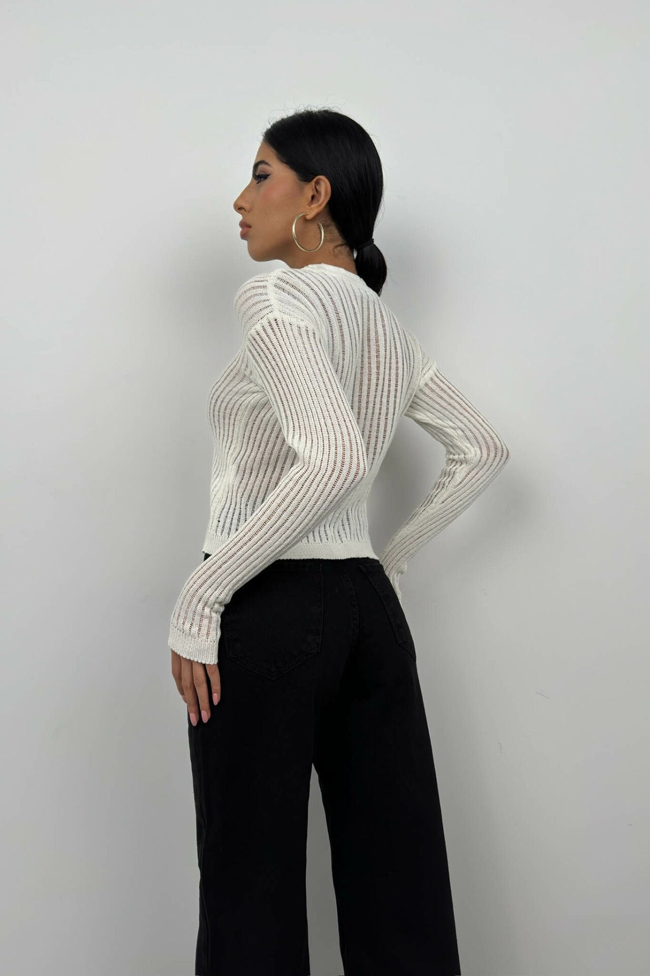 Ecru Sheer Corded Knit Blouse