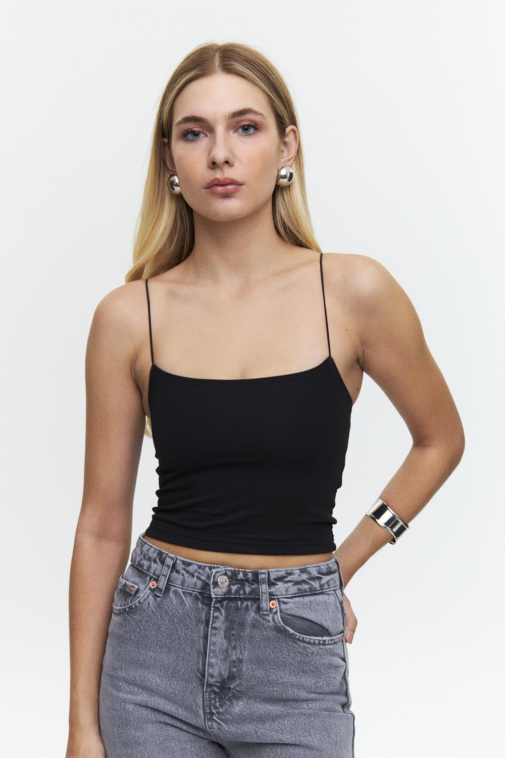 Black Essential Strap Top