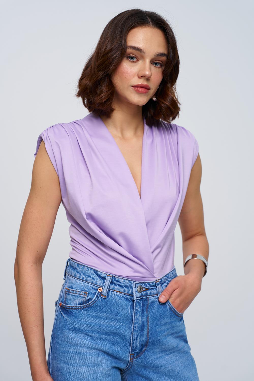 Lilac Draped Elegance Bodysuit