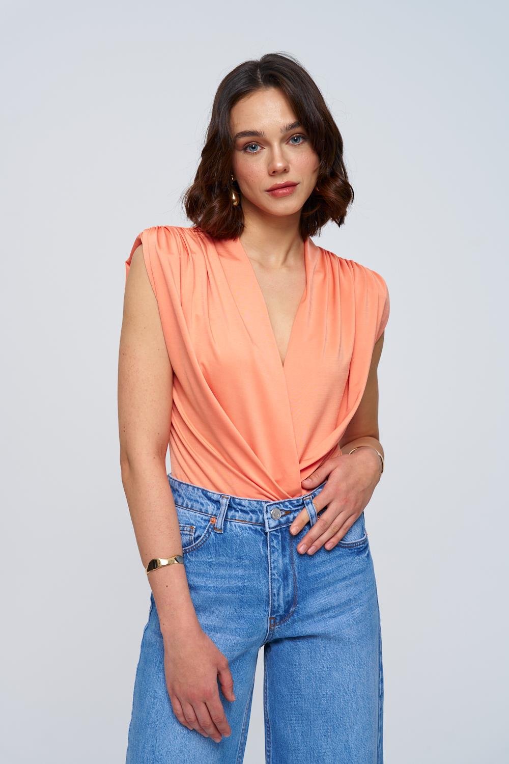 Peach Draped Bodysuit