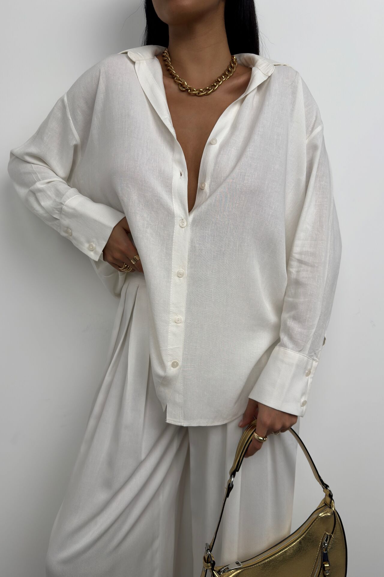 Pure Essence White Oversized Linen Shirt