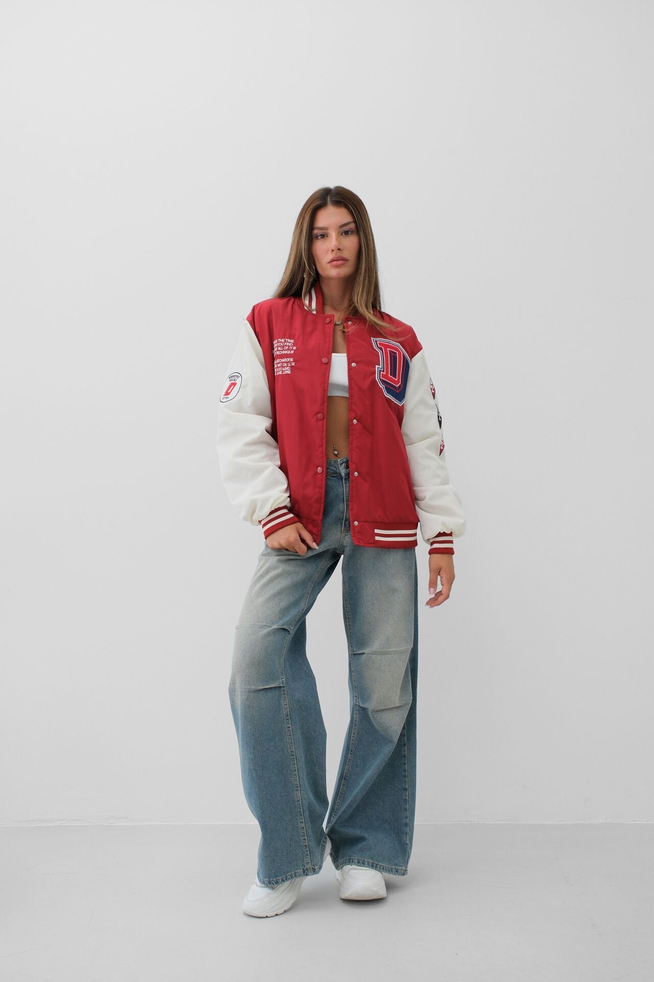 Oversize Embroidered Red College Jacket