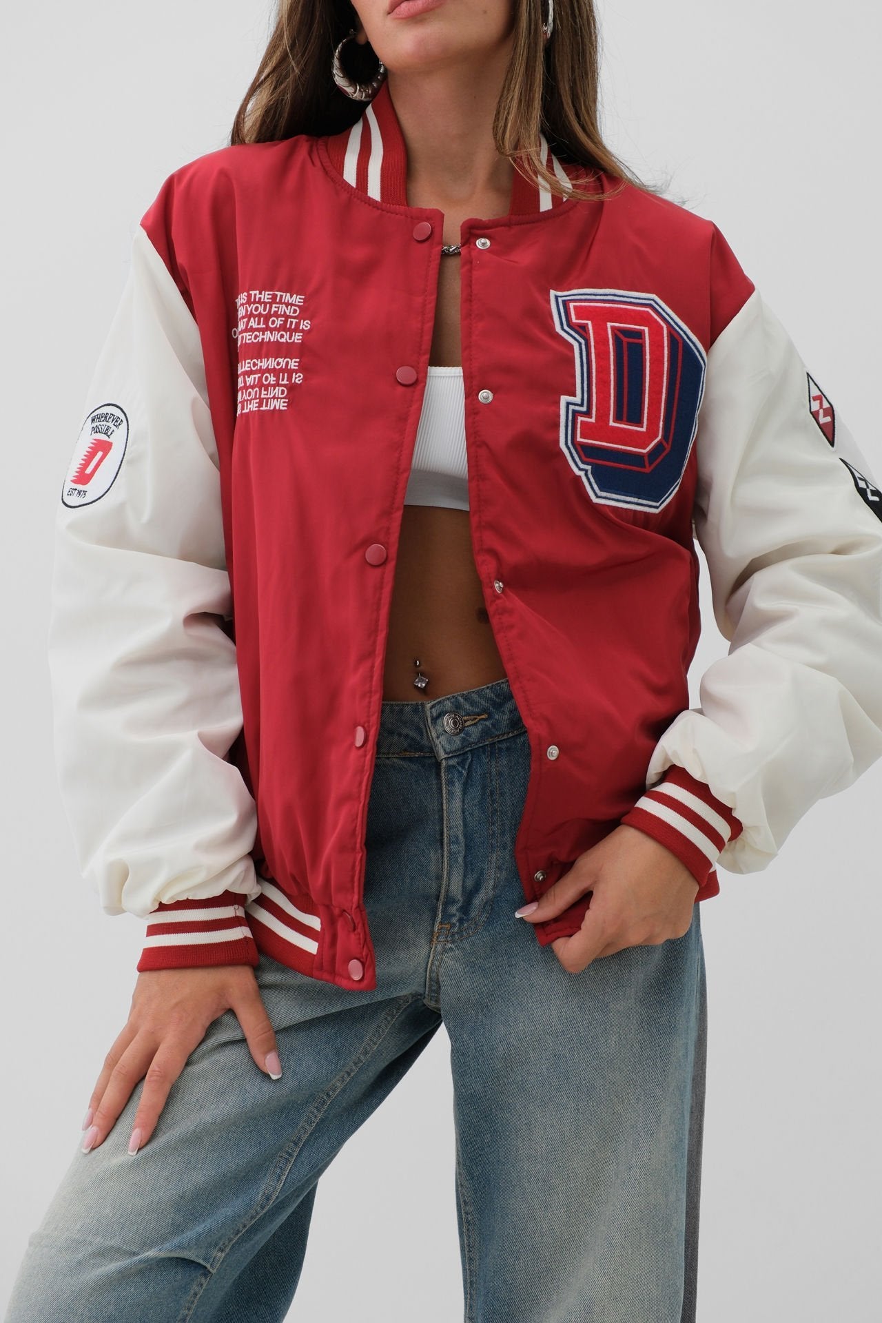 Oversize Embroidered Red College Jacket