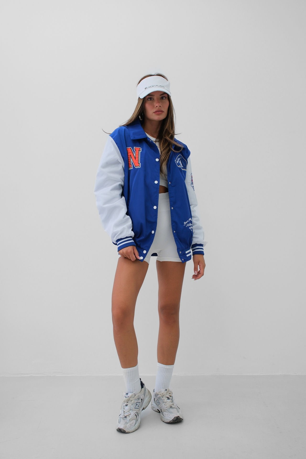 Blue Varsity Oversized Polo Collar College Jacket