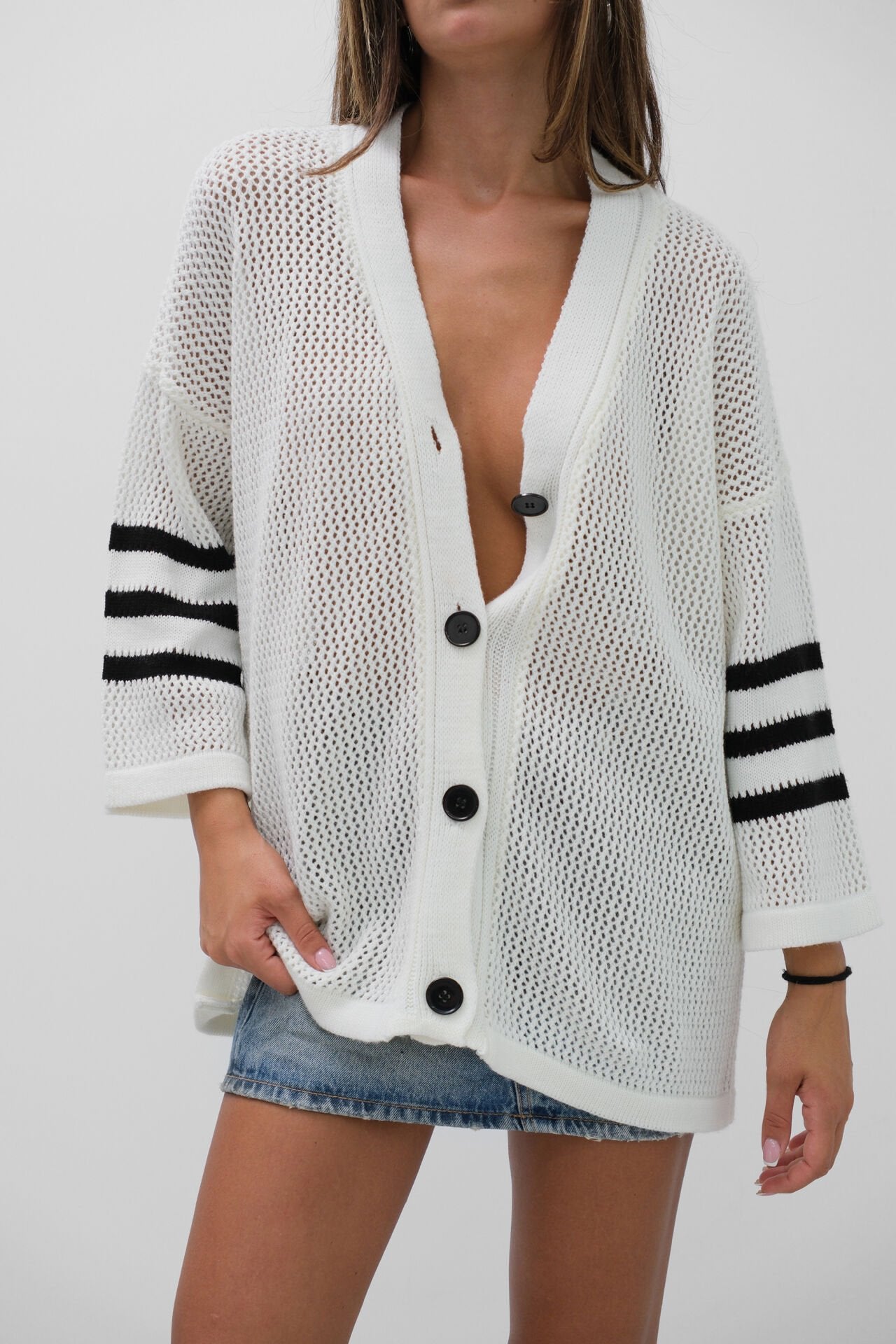 Varsity Chic Openwork White Cardigan