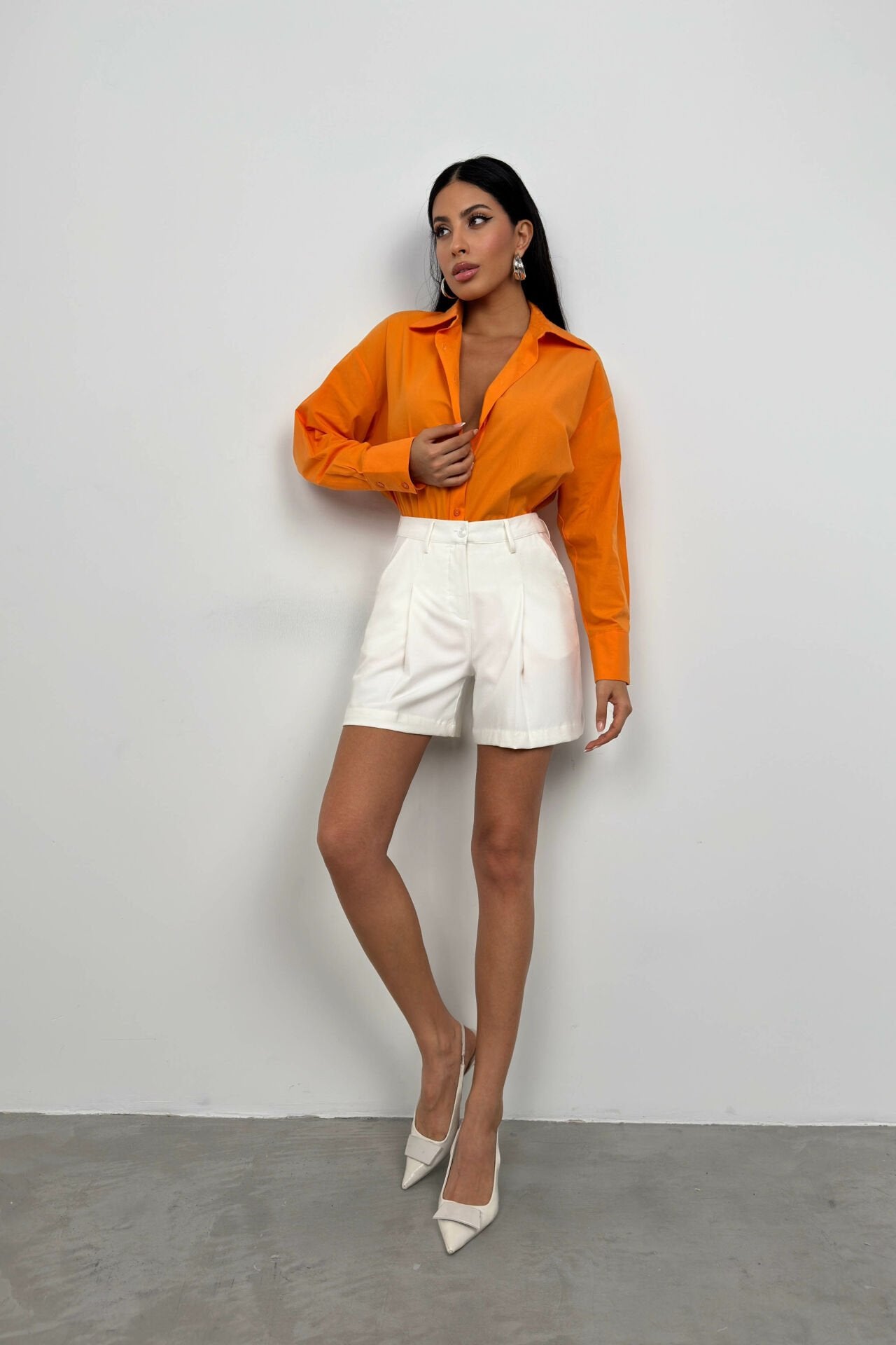 Tangerine Backless Lace-Up Shirt