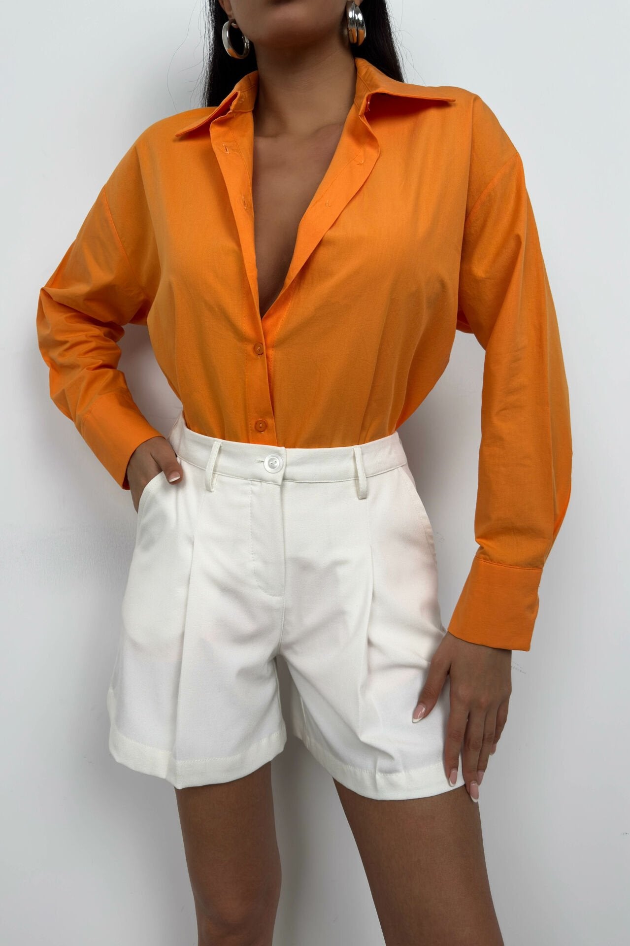 Tangerine Backless Lace-Up Shirt