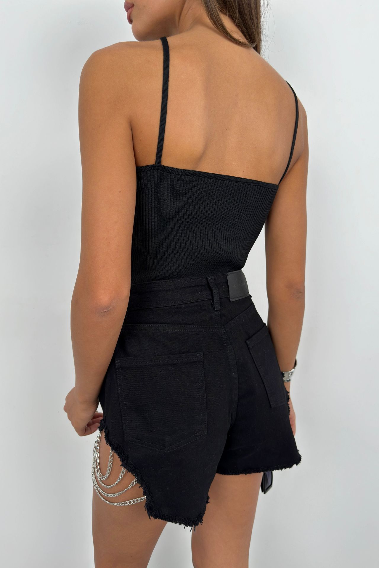 Stone Detail Black Crop Top