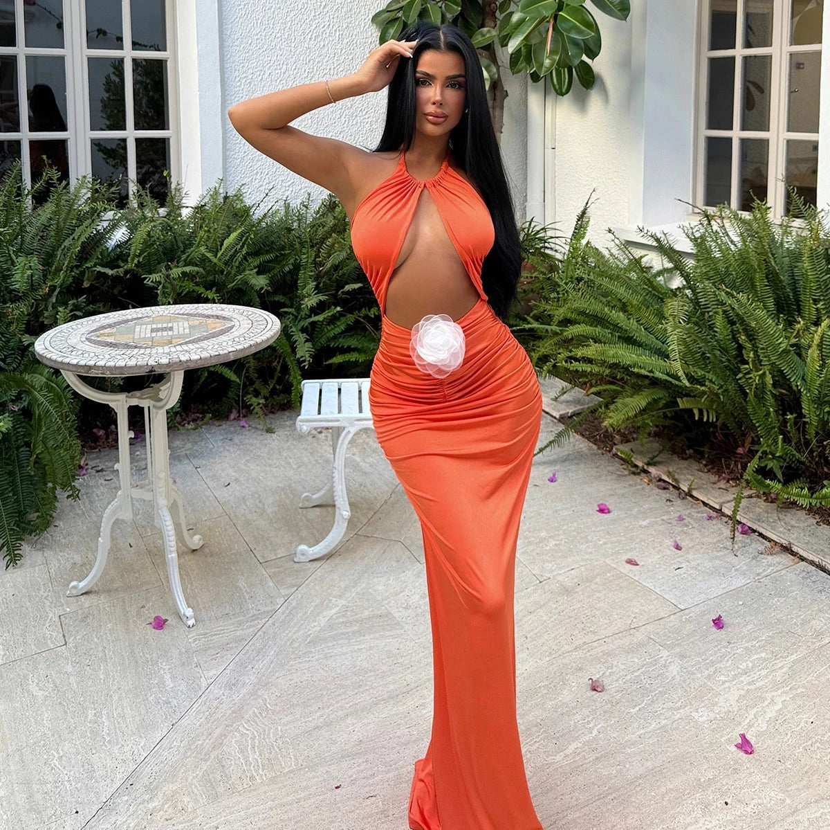 Orange Cut-Out Maxi Dress