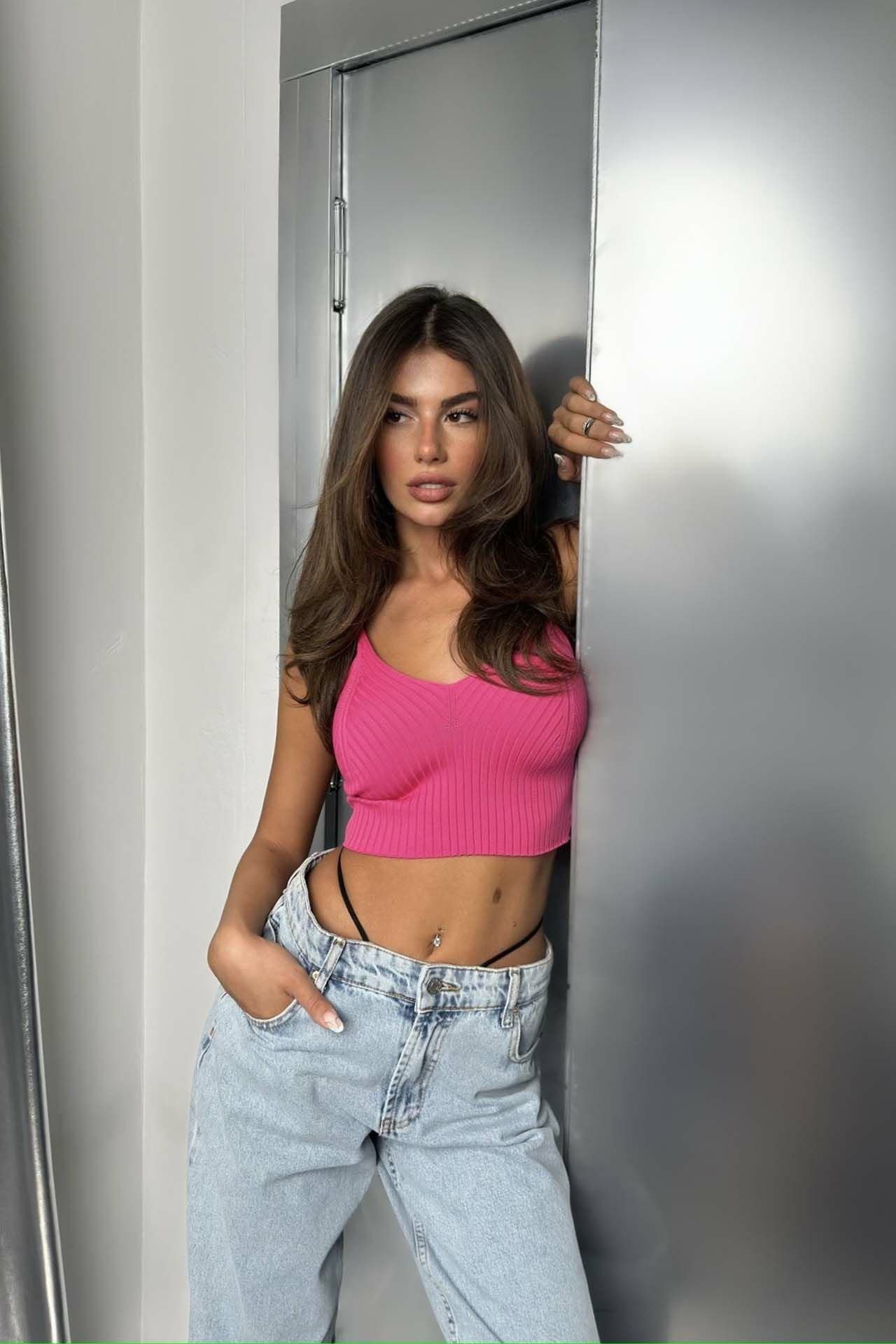 Fuchsia Glow V-Neck Crop Top