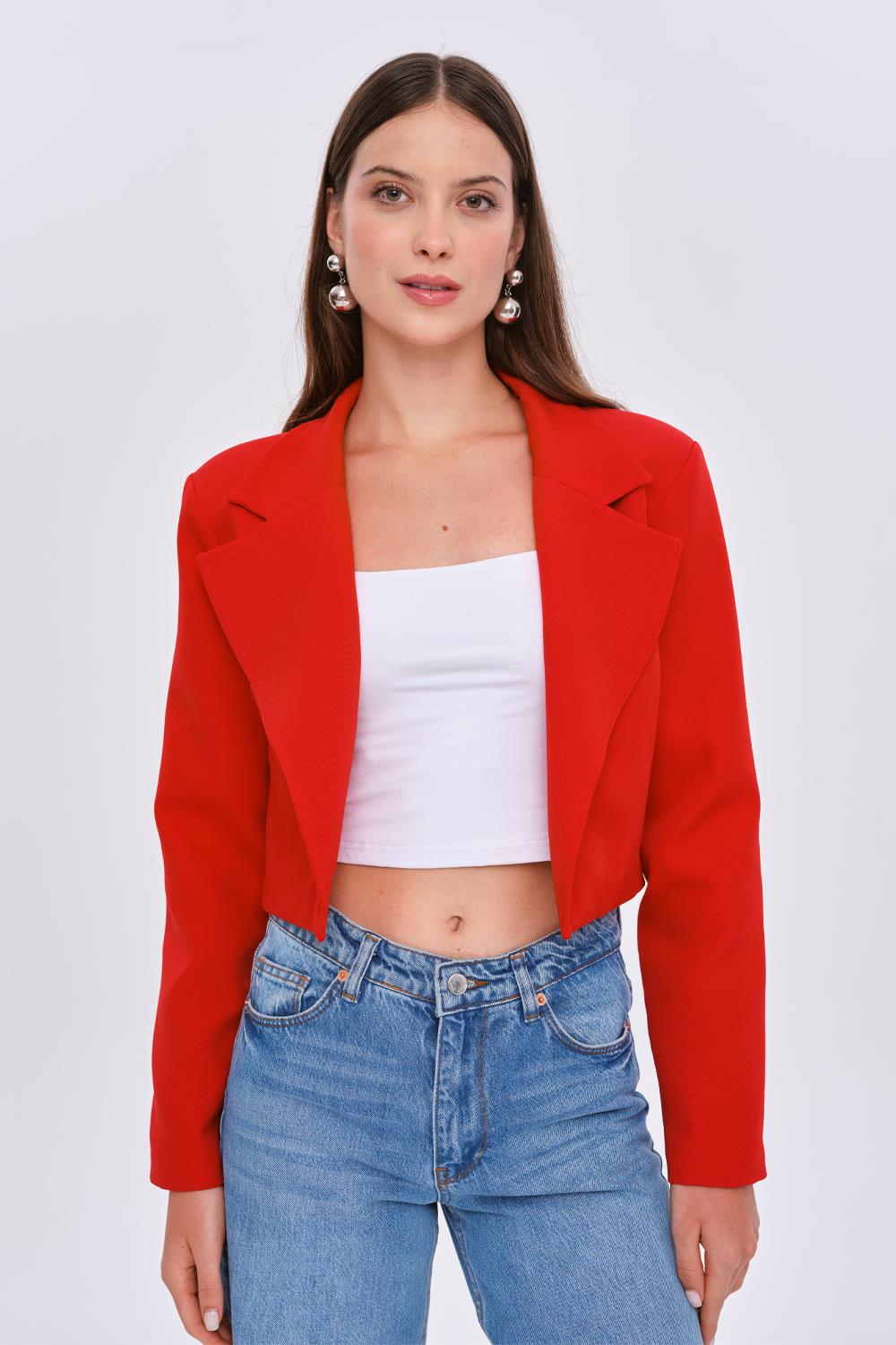 Bold Red Scarlet Crop Blazer